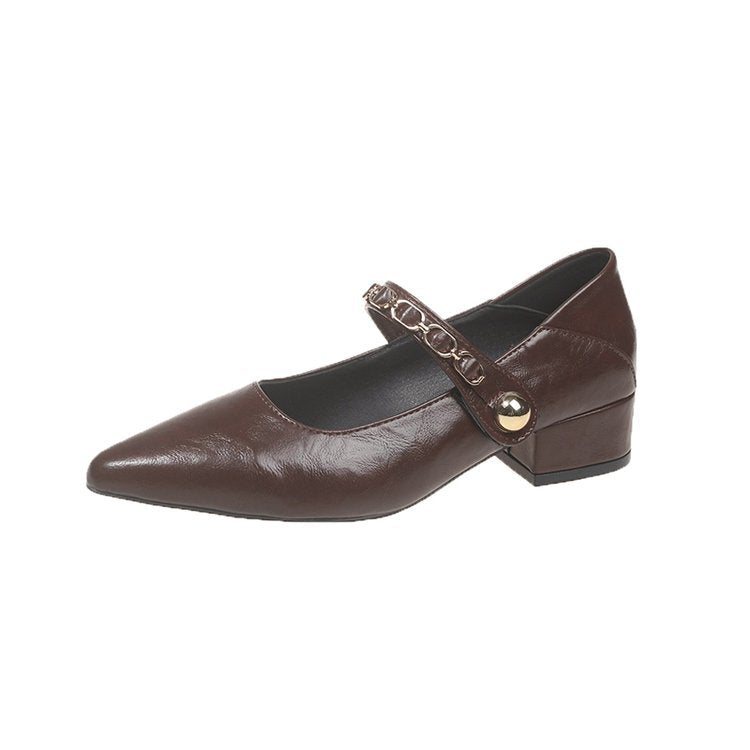 Damen elegante Mary Jane Pumps mit modischer Kettenverzierung EB