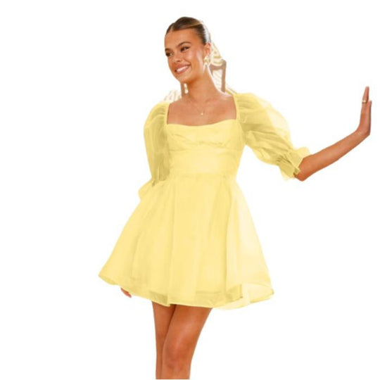 Damen Minikleid mit voluminösen Puffärmeln und herzförmigem Ausschnitt EB
