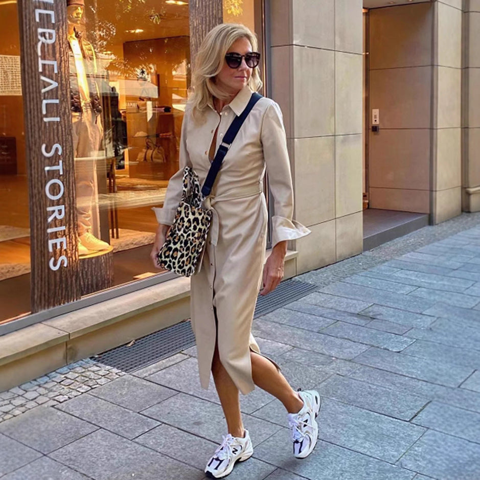 Damen Hemdblusenkleid mit eleganter Taillierung und durchgehendem Knopfverschluss Heidi-Mode