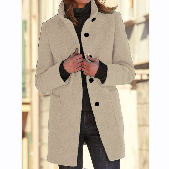 Damen Wollmantel mit eleganter Knopfdetail und praktischen Taschen EB