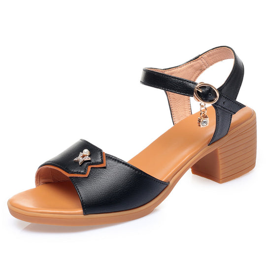 Damen Blockabsatz Sandalen mit modischem Schmuckdetail und bequemem Riemen EB
