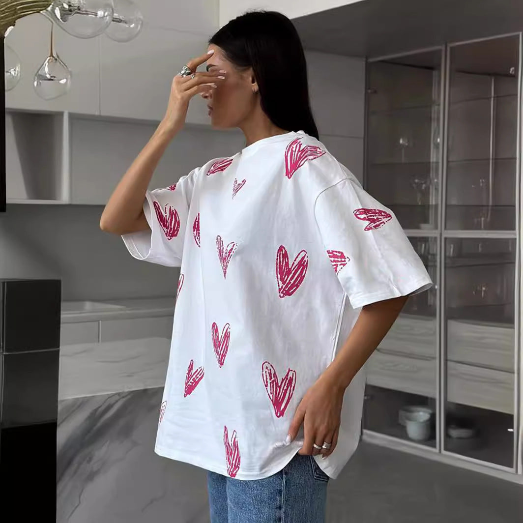 Damen lässiges T-Shirt mit Herzmotiv EB