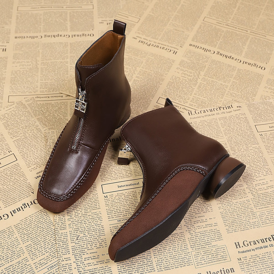Damen Stylische Ankle Boots mit Reißverschluss und geschmeidigem Leder EB