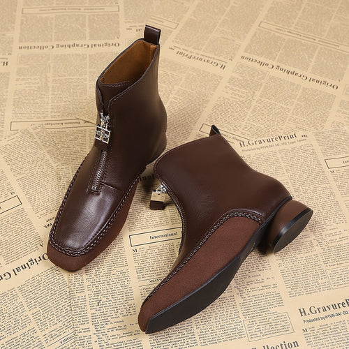 Damen Stylische Ankle Boots mit Reißverschluss und geschmeidigem Leder EB
