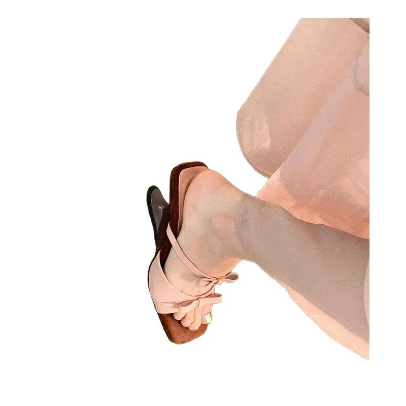 Damen elegante Mules mit dekorativen Schleifen und einzigartigem Absatzdesign EB