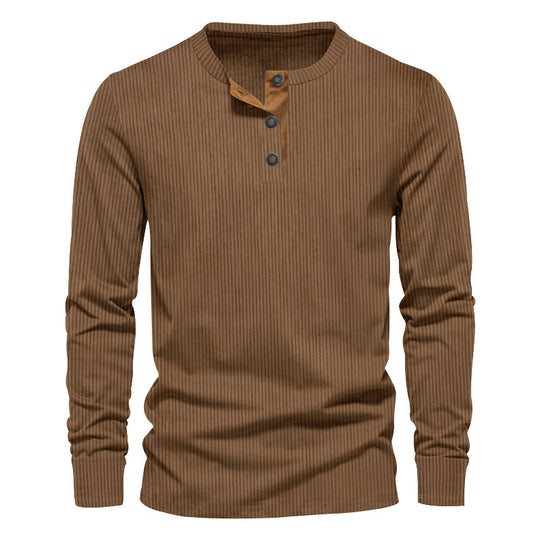 Herren lässiges Langarmshirt mit Knopfleiste und Rippstruktur EB