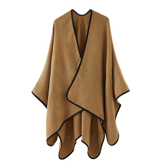 Damen Wollmix-Cape im Oversize-Umhang mit Kontrastkettelung EB