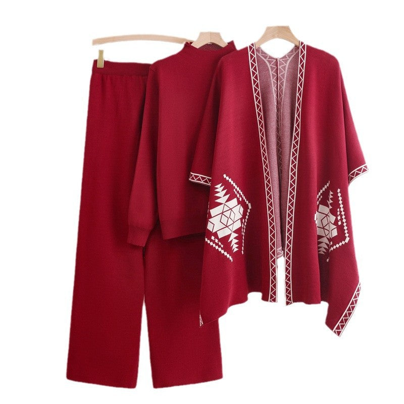 Damen Strick-Loungewear-Set mit außergewöhnlichem Poncho-Stil EB