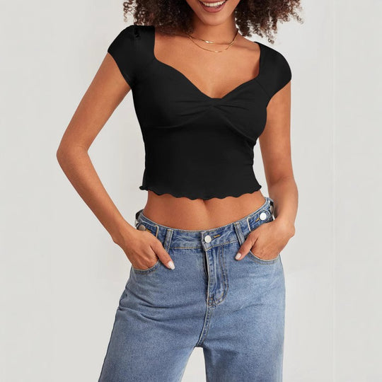 Damen Crop-Top mit herzförmigem Ausschnitt und Raffung EB