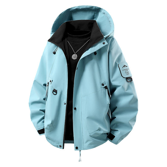 Herren wind- und wasserdichte Softshell-Outdoorjacke mit verstaubarer Kapuze, Utility-Taschen und verstellbaren Bündchen EB