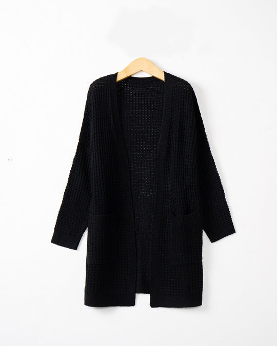 Damen lässiger Strickcardigan mit Taschen und offenem Schnitt EB