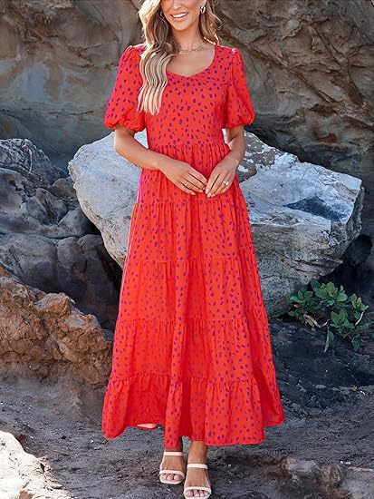 Damen Midi-Kleid mit floralem Druck und voluminösen Ärmeln EB