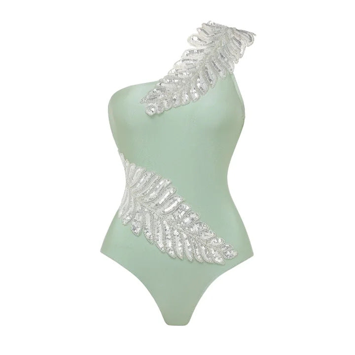 Damen Einseitiger Design Badeanzug mit luxuriösen Pailletten-Akzenten EB