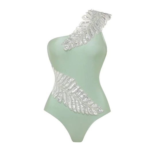 Damen Eleganter Einteiler mit funkelnden Paillettenapplikationen EB