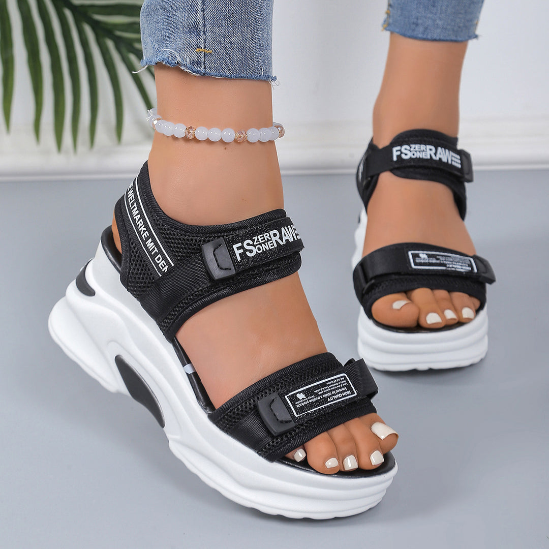 Damen Sportliche Platform-Sandalen mit verstellbaren Riemen und komfortabler Dämpfung EB