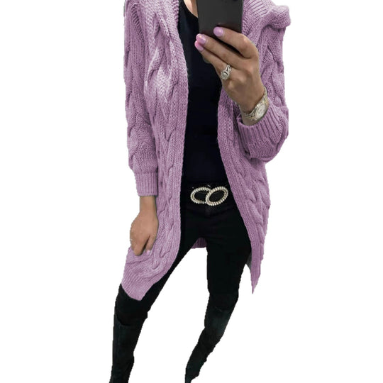 Damen Grobstrickjacke mit elegantem Zopfmuster und praktischer Kapuze EB
