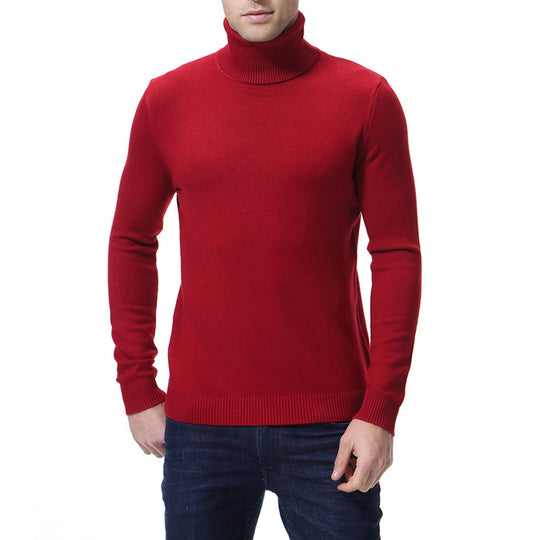 Herren nan schlanker Feinstrick-Rollkragenpullover aus Merino-Baumwollmix mit Rippenbündchen EB
