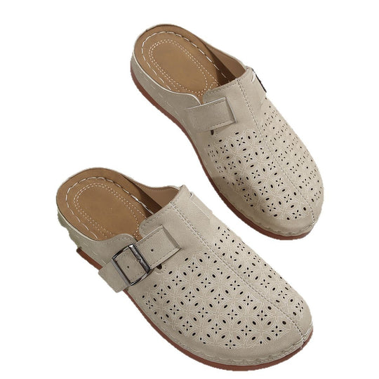 Damen Perforierte Komfort-Mules mit Zierlochmuster, verstellbarem Schnallenriemen und gepolstertem Fußbett EB