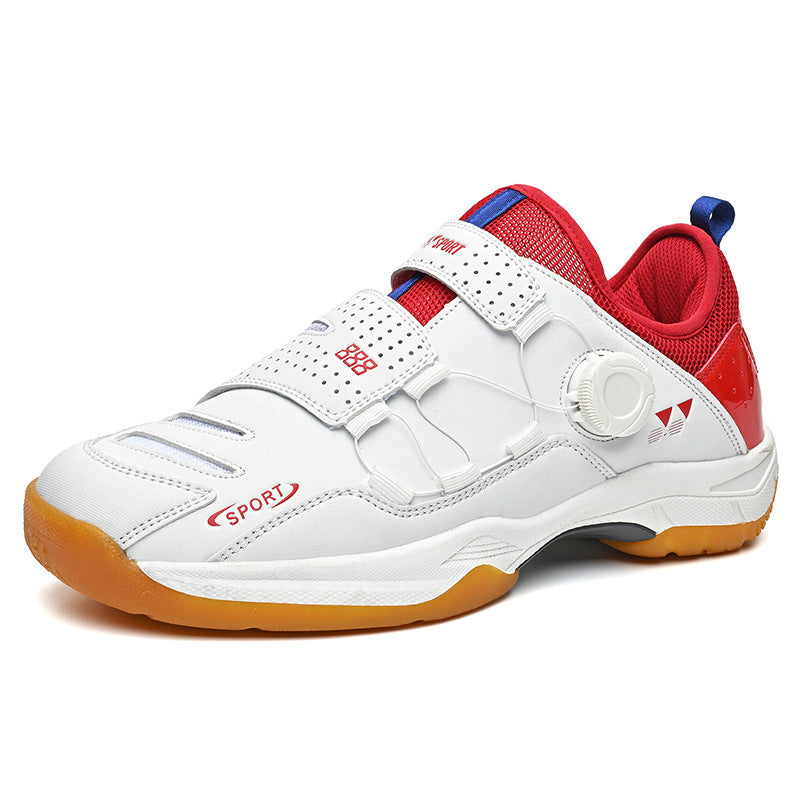 Unisex leichte Badminton‑Hallenschuhe mit rutschfester Gummilaufsohle, doppelte Klett‑Fixierung und Drehverschluss EB