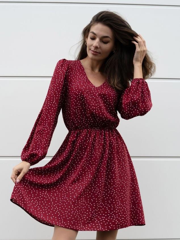 Damen Freizeitkleid mit V-Ausschnitt und Puffärmeln EB