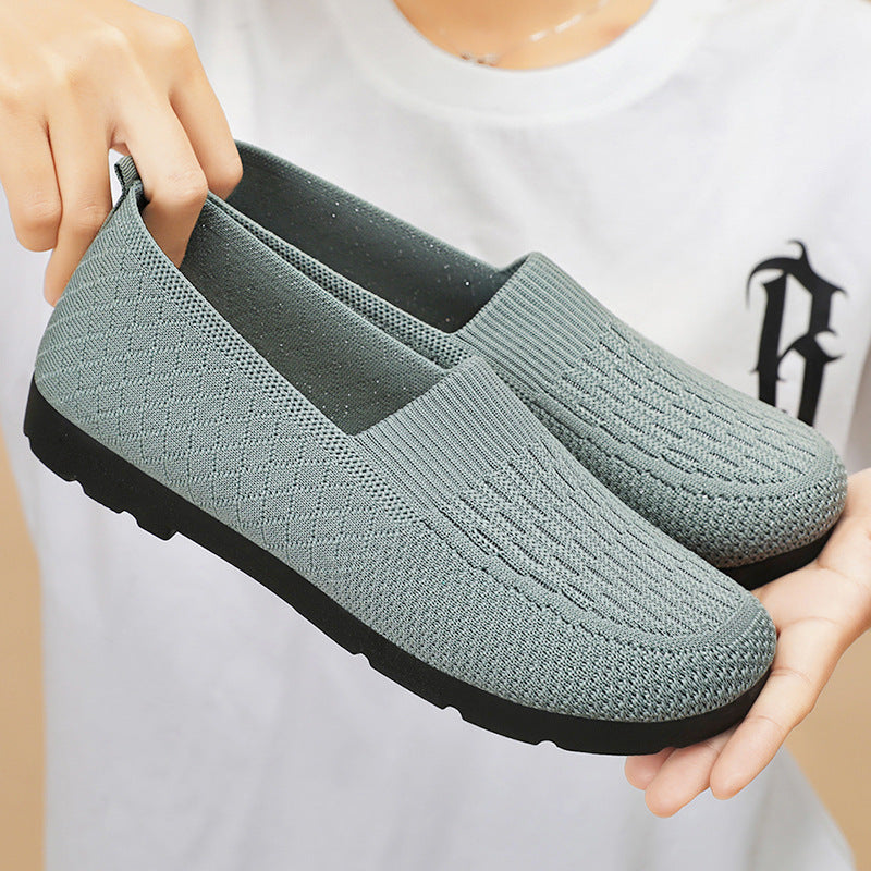 Damen Komfortable Slip-On Freizeitschuhe mit atmungsaktiver Strickoberfläche EB