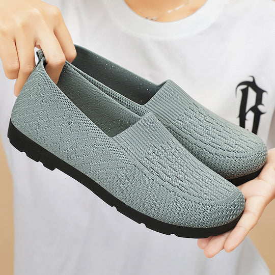 Damen Komfortable Slip-On Freizeitschuhe mit atmungsaktiver Strickoberfläche EB