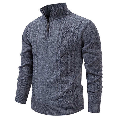 Herren nan gehobener Strickpullover mit Halbzip, Stehkragen und dekorativem Zopfmuster EB