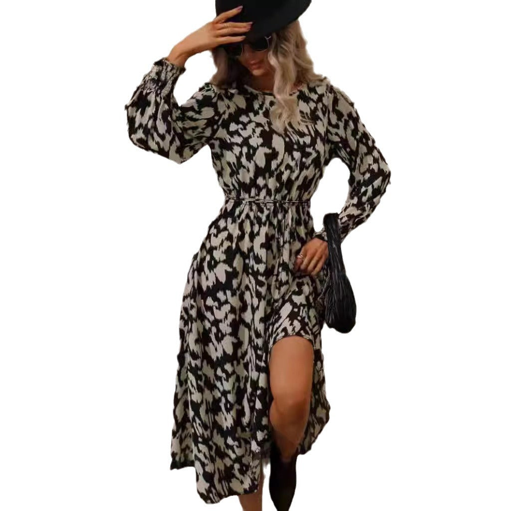 Damen Maxi-Kleid mit elastischem Bund und langen Ärmeln EB