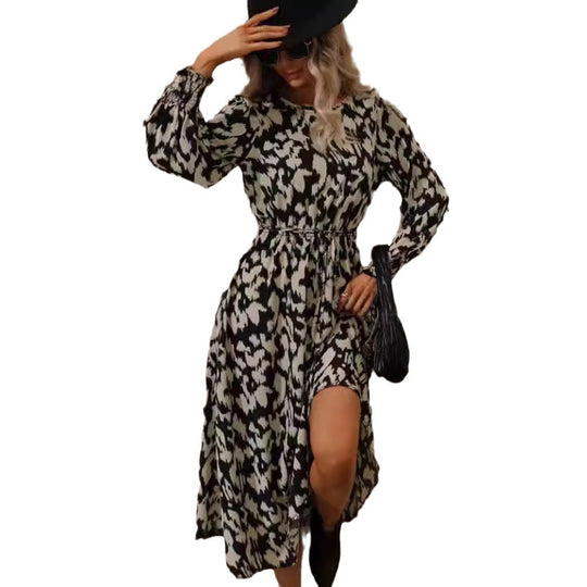 Damen Maxi-Kleid mit elastischem Bund und langen Ärmeln EB
