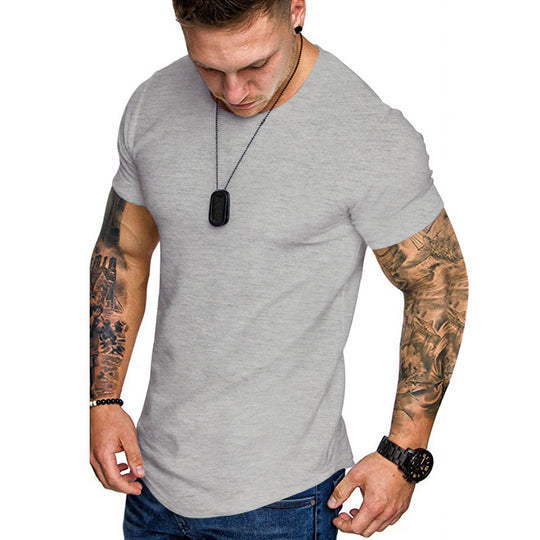 Herren nan figurbetontes Rundhalsshirt mit athletischem Schnitt elastischem Baumwoll-Elasthan-Mix und abgerundetem Saum EB