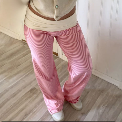 Damen Modische, komfortable Lounge-Hose mit Streifenmuster und elastischem Bund EB