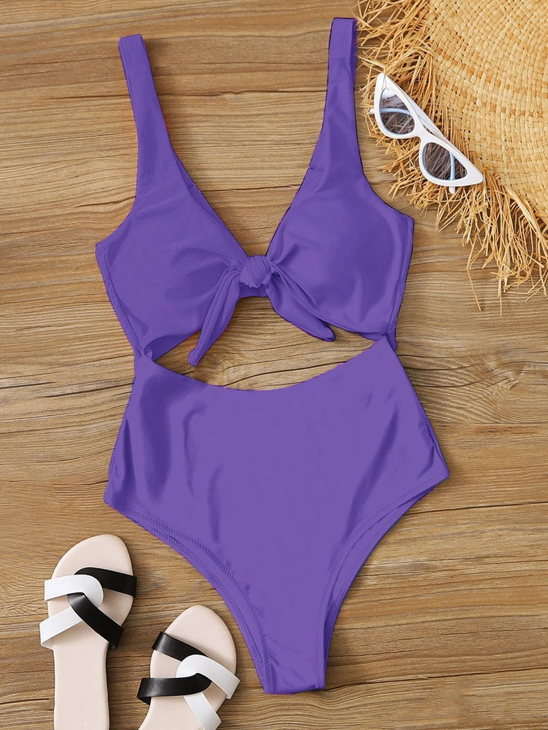 Damen Hochtaillierter Bikini mit verstellbaren Trägern und Knotendetail EB