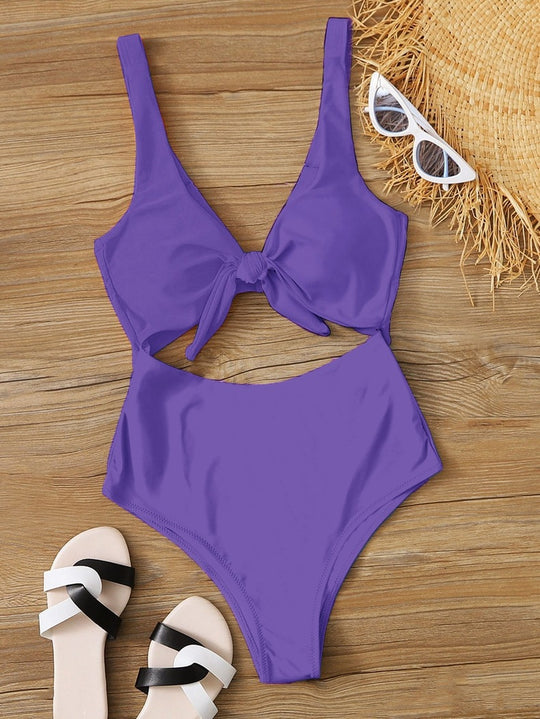 Damen Hochtaillierter Bikini mit verstellbaren Trägern und Knotendetail EB