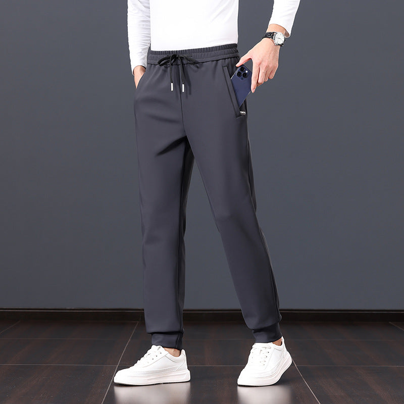 Herren elastische Freizeithose mit Tunnelzug, geradem Bein und verdeckten Reißverschlusstaschen EB