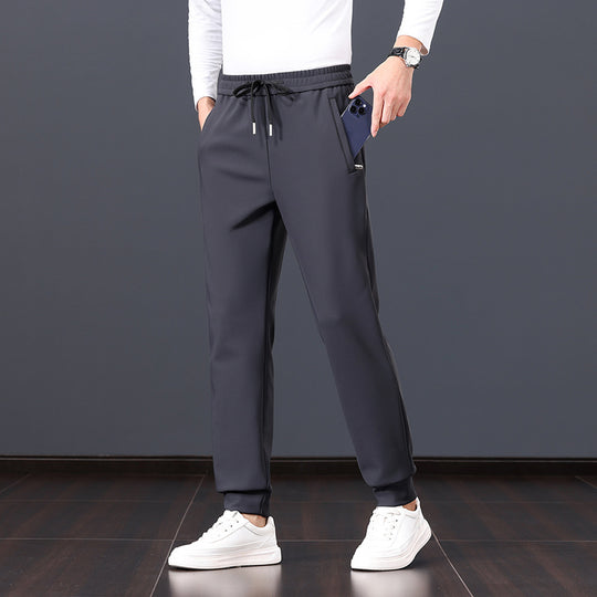Herren elastische Freizeithose mit Tunnelzug, geradem Bein und verdeckten Reißverschlusstaschen EB