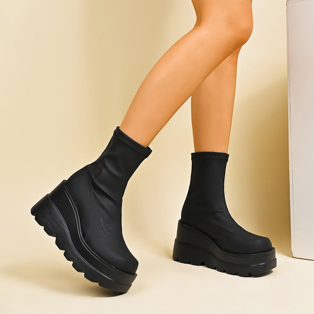 Damen High-Top Stiefeletten mit doppeltem Plateau EB
