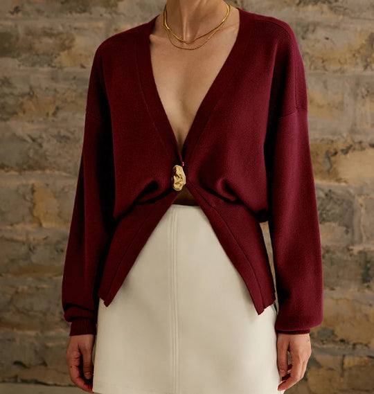 Damen Eleganter und lässiger Cardigan mit tiefem Ausschnitt und Schmuckknopf EB