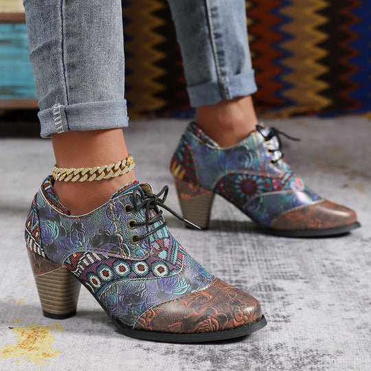 Damen Stiefeletten mit floralem Design und komfortablem Blockabsatz EB
