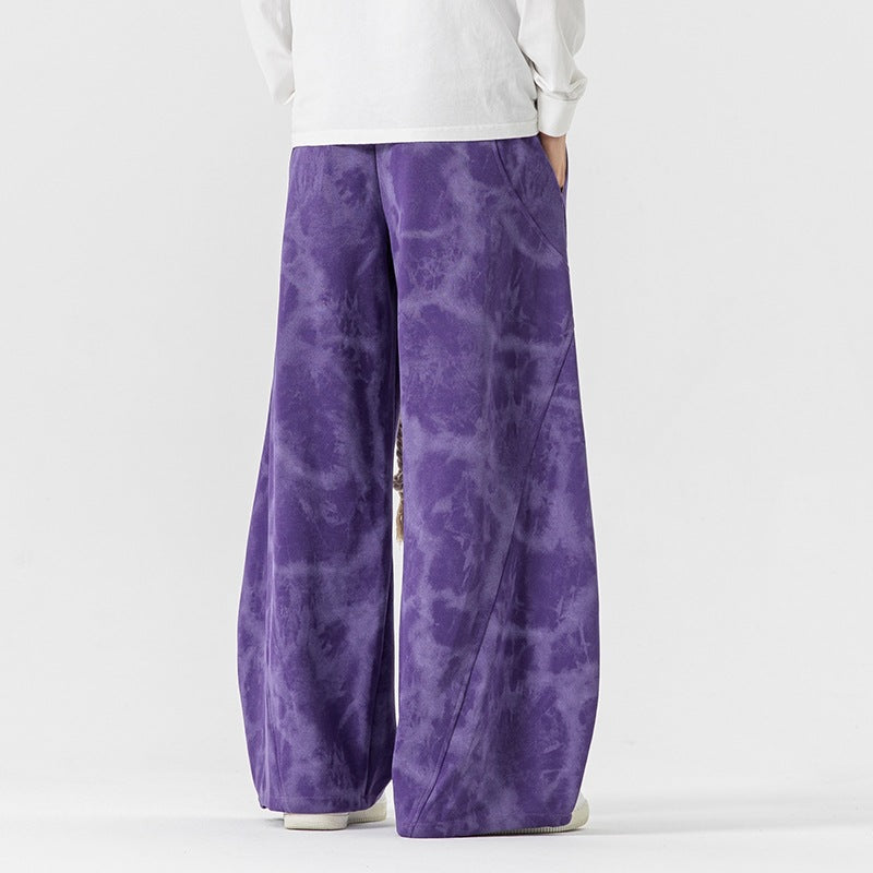 Unisex nan weite Batik-Haremshose mit dekorativem Kordelbund und tiefem Schritt EB