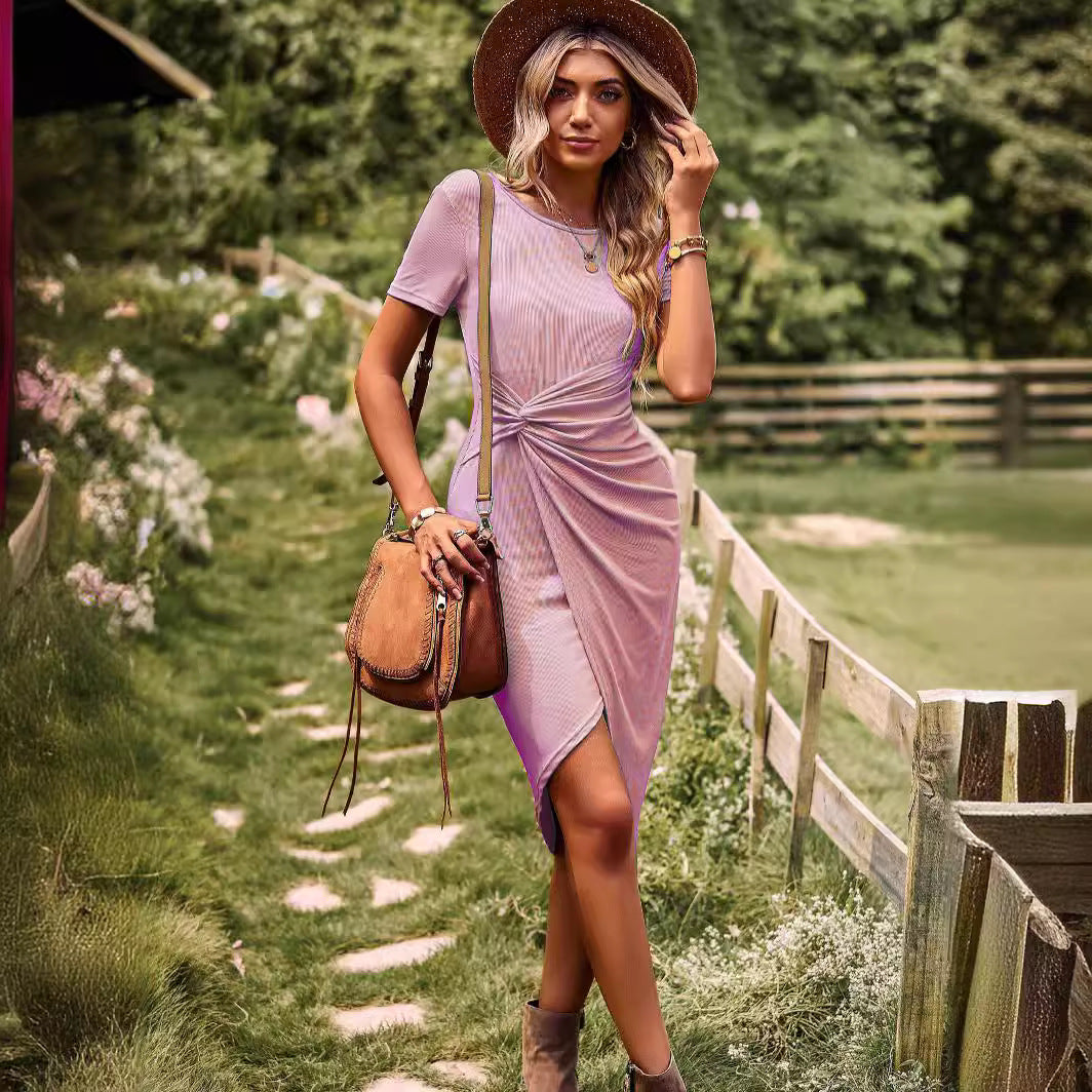 Damen Kleid mit asymmetrischem Saum und Raffung EB