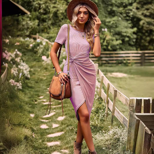 Damen Kleid mit asymmetrischem Saum und Raffung EB