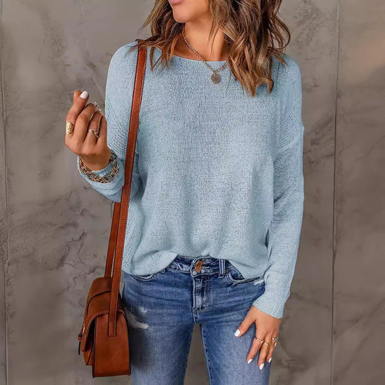 Damen Grober Strickpullover mit weitem Schnitt und dekorativem V-Ausschnitt EB