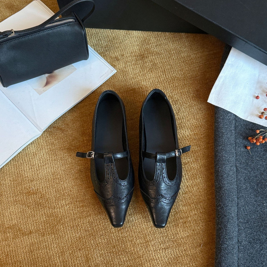 Damen Elegante Mary Jane Ballerinas aus hochwertigem Leder mit modischem Riemchen EB