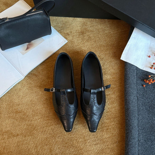 Damen Elegante Mary Jane Ballerinas aus hochwertigem Leder mit modischem Riemchen EB