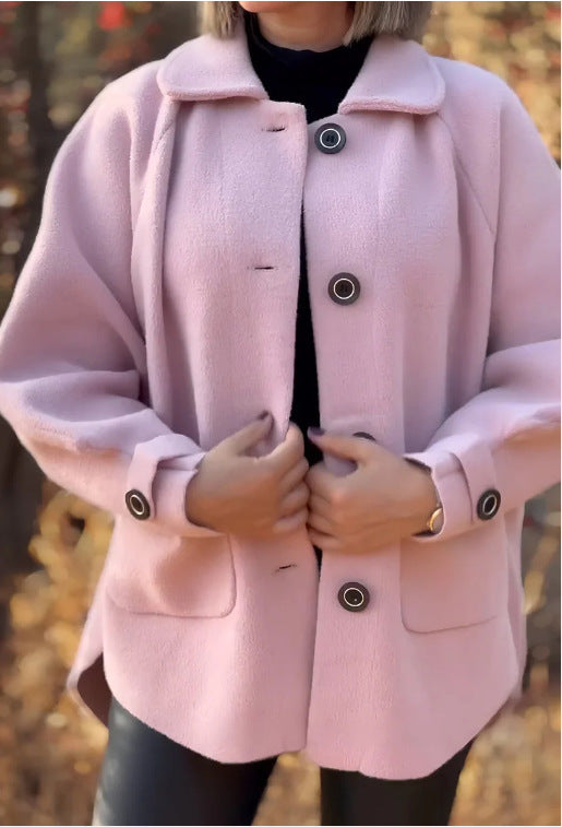 Damen modische und warme Wollejacke mit praktischen Taschen EB