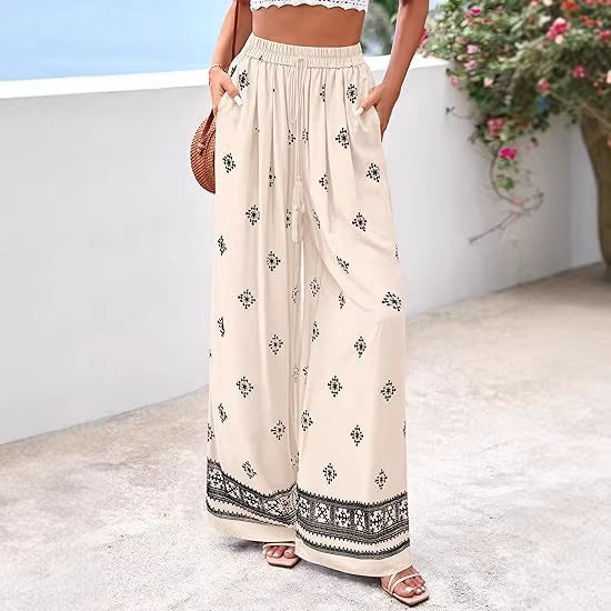 Damen weite Sommerhose mit Boho-Muster EB