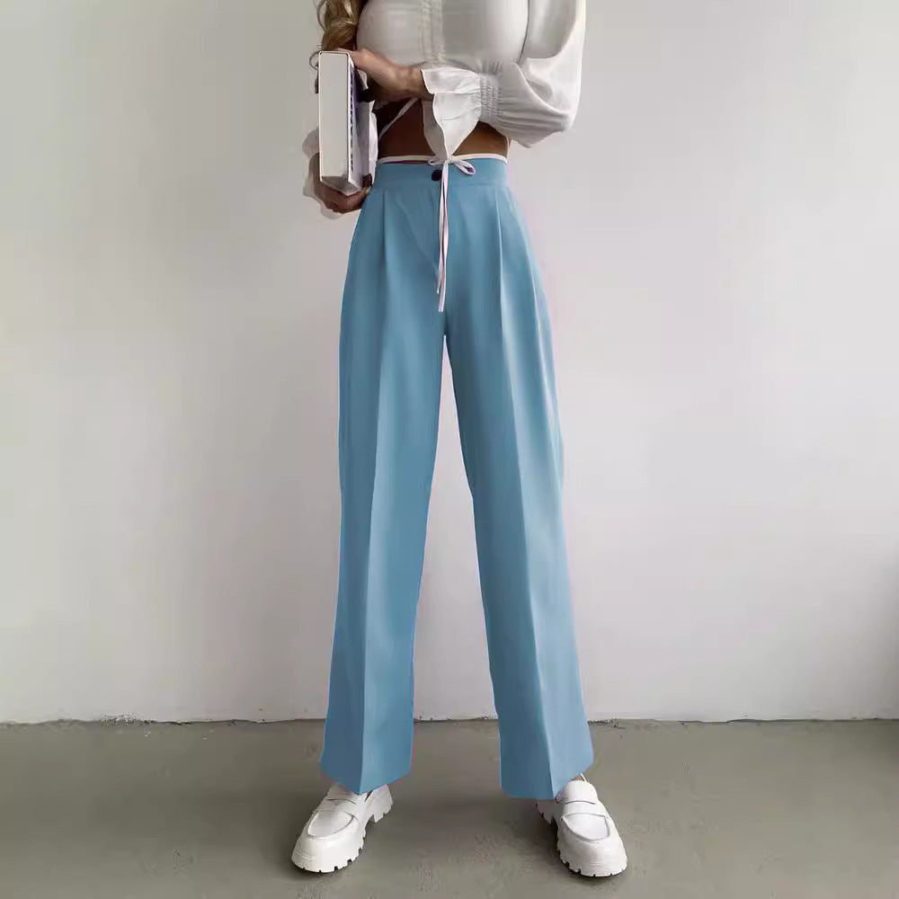 Damen weite klassische Hose mit hohem Bund und praktischen Bindegurten EB