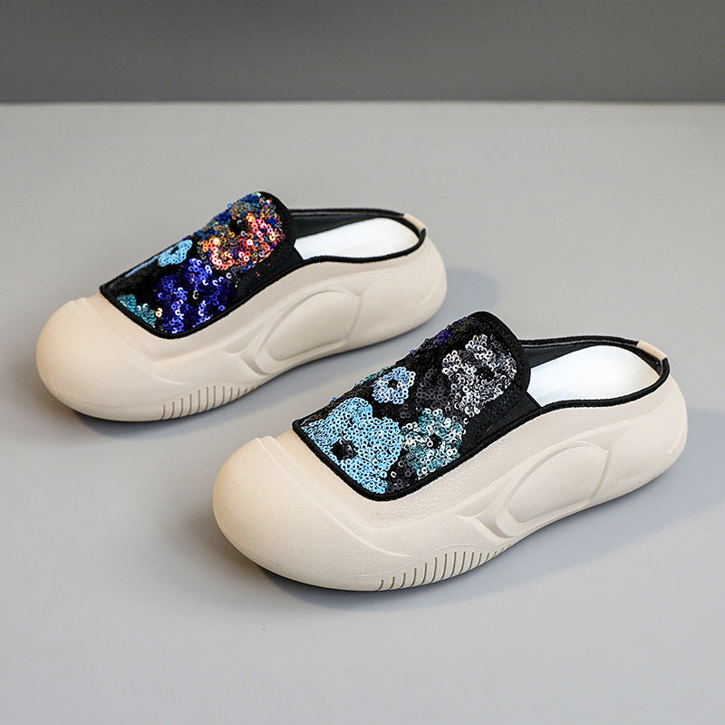 Damen modische Clogs mit schimmerndem Paillettenbesatz EB