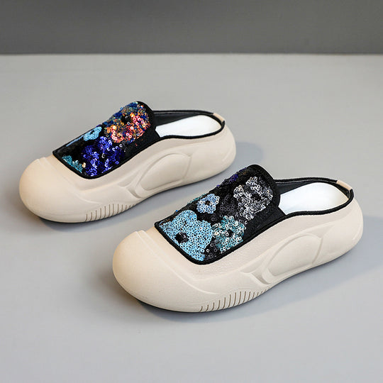 Damen modische Clogs mit schimmerndem Paillettenbesatz EB