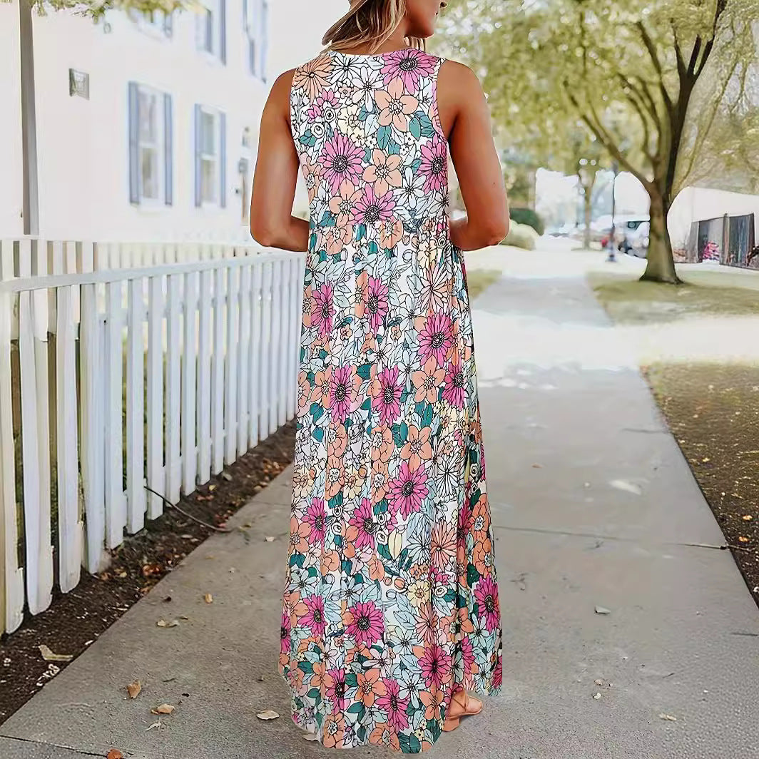 Damen Maxikleid mit floralem Muster und praktischen Taschen EB